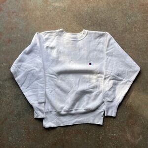 VTG 90s Champion Reverse Weave Crewneck Sweatshirt White Men's Size M STAINS